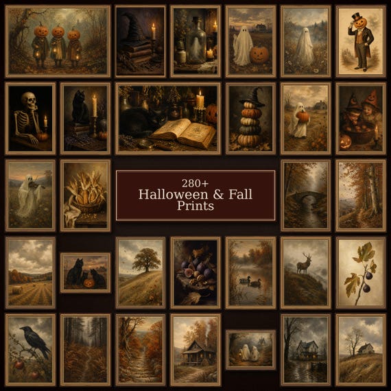 Vintage Halloween & Fall Prints Bundle | Spooky Autumn Gallery Wall Art (Digital Download)