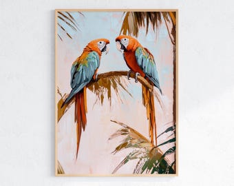 Tropical Parrot Printable – Colorful Macaw Wall Art Print – Jungle Digital Download, Exotic Bird Painting