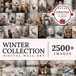 Vintage Winter Gallery Wall Art Set, Farmhouse Xmas Prints, Holiday Decoration, Cozy Winter, Santa Claus Prints, Rustic Christmas Art Bundle