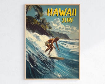 Hawaii Surf Poster: Vintage Surfing Art, Retro Beach Decor (Digital Download)