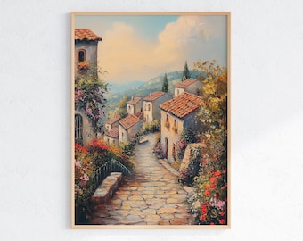 Muurkunst Toscane dorp: rustiek Italiaans straatbeeld (digitale download)
