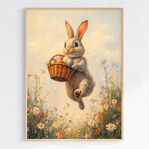 Impression de lapin de Pâques : oeuvre d&#39;art murale printanière pastel (téléchargement numérique)