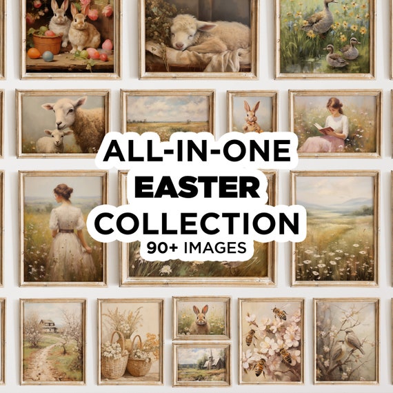 Easter Wall Art Prints: Spring Vintage Decor Set (Digital Download)