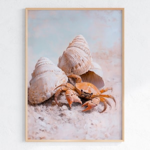 Granchio eremita stampabile – Arte murale sulla spiaggia costiera – Download digitale nautico, dipinto di animali dell&#39;oceano