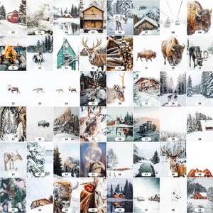 Winter Prints, Farmhouse Christmas Gallery Wall Art, Reindeer Prints, Rustic Holiday Prints, Cozy Mountain Poster, Snowy Forest Prints