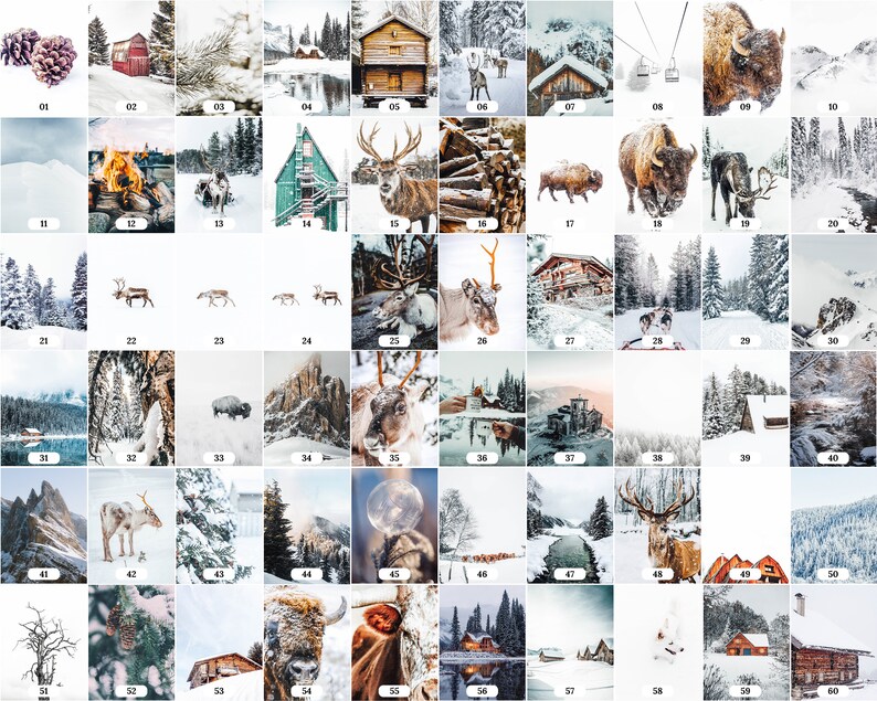Winter Prints, Farmhouse Christmas Gallery Wall Art, Reindeer Prints, Rustic Holiday Prints, Cozy Mountain Poster, Snowy Forest Prints
