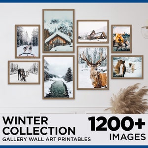 Winter Prints, Farmhouse Christmas Gallery Wall Art, Reindeer Prints, Rustic Holiday Prints, Cozy Mountain Poster, Snowy Forest Prints