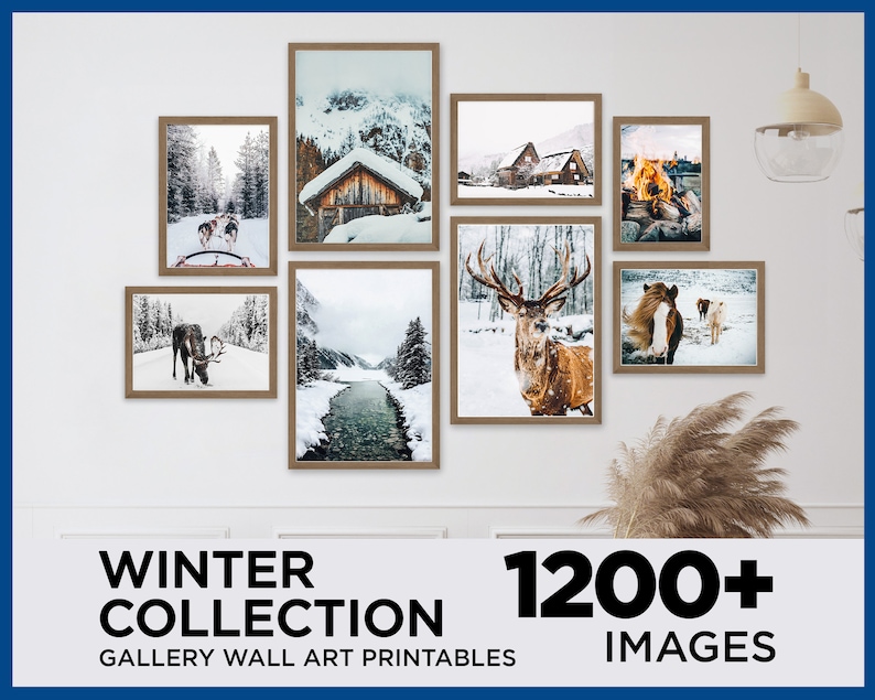 Winter Prints, Farmhouse Christmas Gallery Wall Art, Reindeer Prints, Rustic Holiday Prints, Cozy Mountain Poster, Snowy Forest Prints