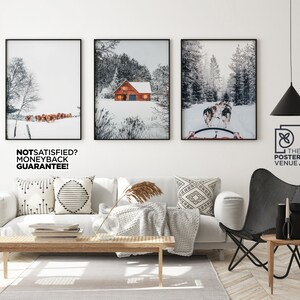 Winter Prints, Farmhouse Christmas Gallery Wall Art, Reindeer Prints, Rustic Holiday Prints, Cozy Mountain Poster, Snowy Forest Prints