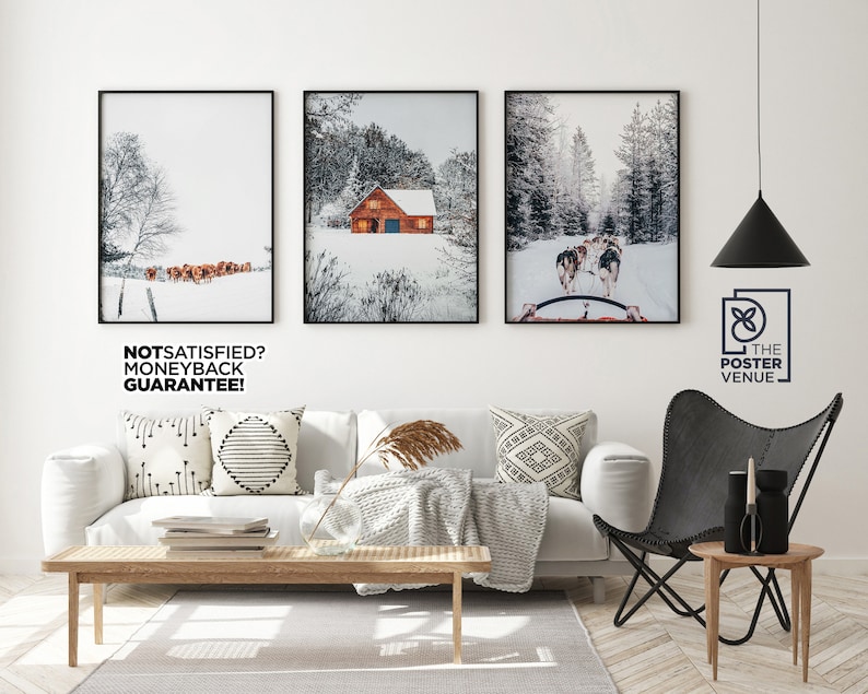 Winter Prints, Farmhouse Christmas Gallery Wall Art, Reindeer Prints, Rustic Holiday Prints, Cozy Mountain Poster, Snowy Forest Prints