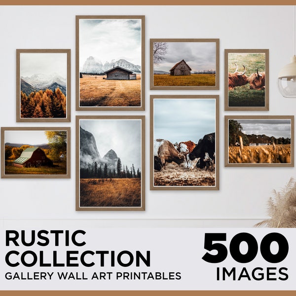 500 Pieces Rustic Wall Art Prints, Rustic Poster, Rustic Wall Art Prints, Farmhouse, Countryside Wall Decor, Barn Art Prints