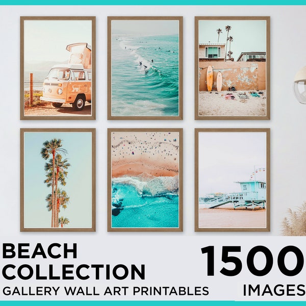 1500 Pieces Beach Wall Art Prints, Coastal Prints, Beach Prints, California Prints, Beach Photography Prints, Palm Tree, Surfing Poster