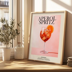Aesthetic Aperol Spritz illustration for contemporary home and cafe decor.