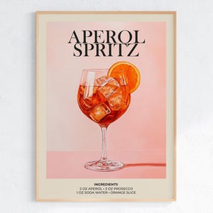 Aperol Spritz printable wall art featuring a beautifully designed cocktail recipe illustration.