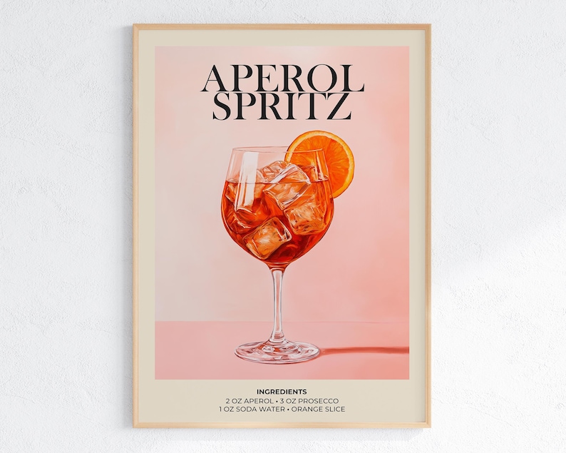 Aperol Spritz printable wall art featuring a beautifully designed cocktail recipe illustration.