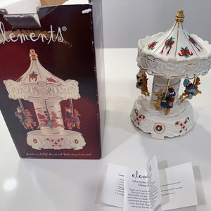 VintageElements Christmas Carousel Wind Up Musical Santa Elves Porcelain Holiday