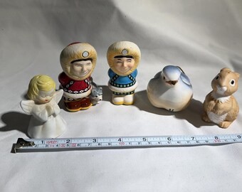 Vintage Lot of Salt & Pepper Shakers Alaskan Eskimos Magnetic Kiss Couple Husky Ester Rabbit Angel Bird