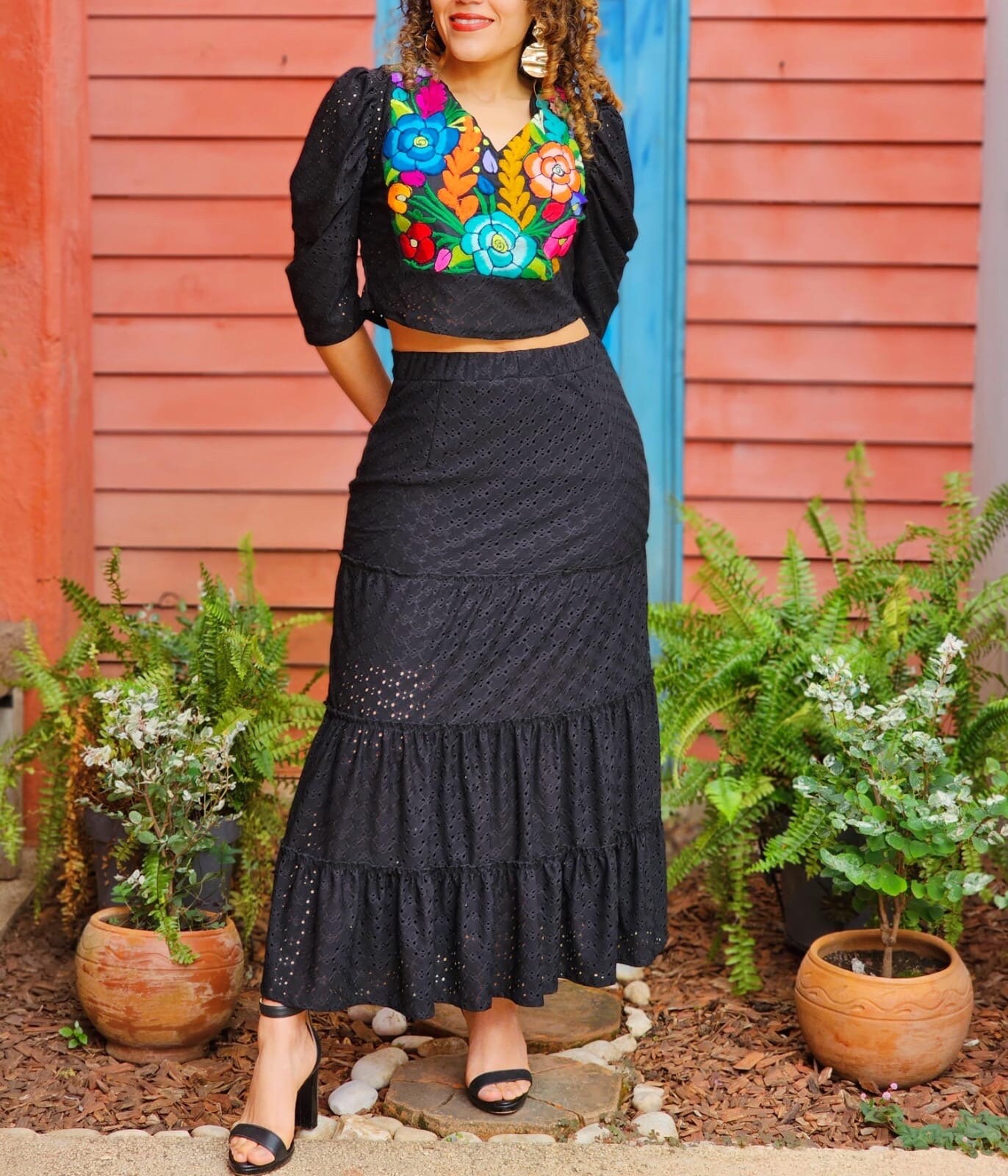Traditional Mexican Skirt and Blouse Set. Floral With Crochet Etsy