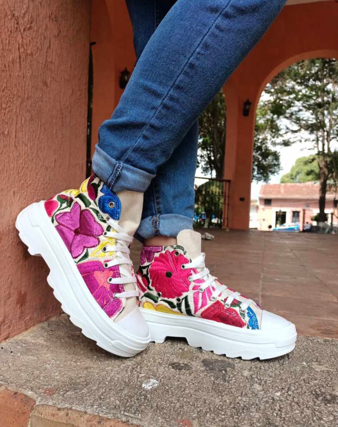 Zinacantan Chiapas Embroidered Sneakers With Converse Type