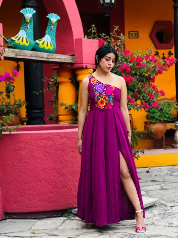 Hermoso vestido Fiesta artesanal mexicano vestido dama de honor