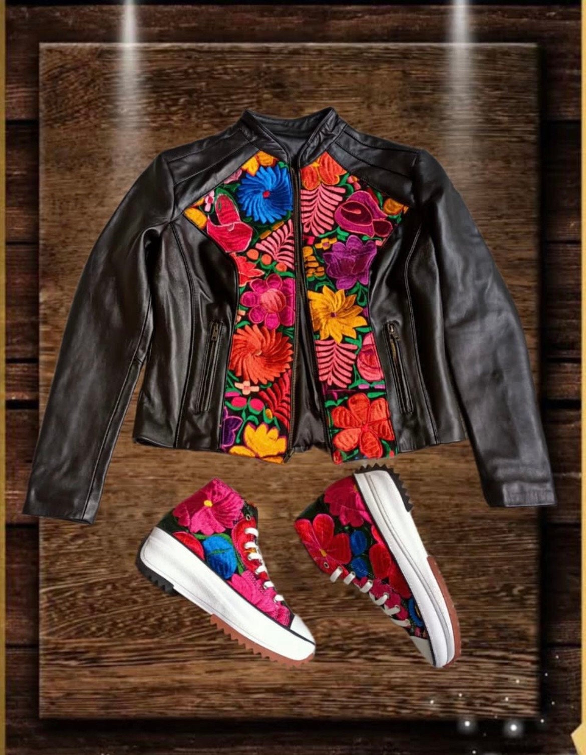 flower leather jacket