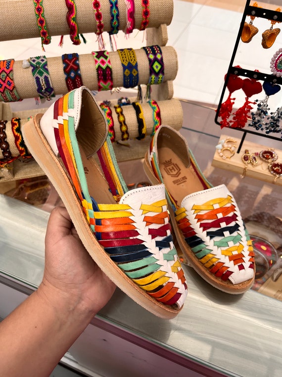 Hermosos huaraches De cuero Genuino Estilo Mexicano Cuero Colorido