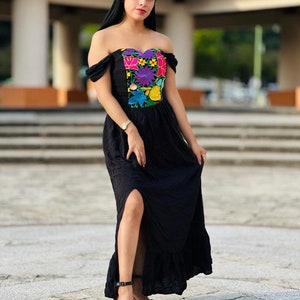 Beautiful colorful flower embroidered party dress, 5 de Mayo Mexican party, Mexican wedding formal dress, quinceanera party dress