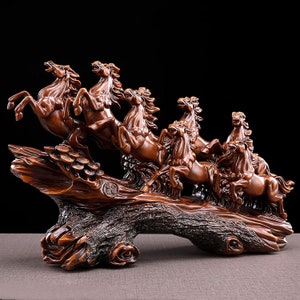 8 Horse Sculpture Resin Imitation Wood Horse Statue, for Home Decor Housewarming Gift 13x4x8inch image 4