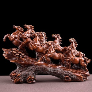 8 Horse Sculpture Resin Imitation Wood Horse Statue, for Home Decor Housewarming Gift 13x4x8inch image 2