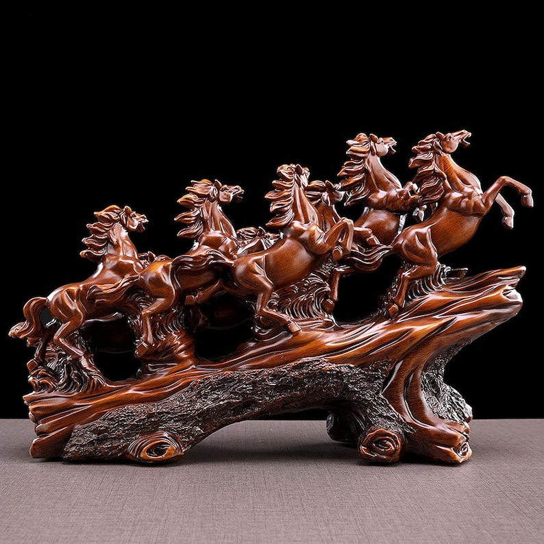 8 Horse Sculpture Resin Imitation Wood Horse Statue, for Home Decor Housewarming Gift 13x4x8inch image 3