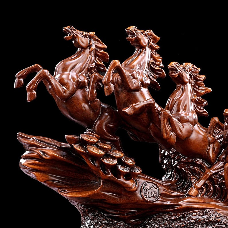 8 Horse Sculpture Resin Imitation Wood Horse Statue, for Home Decor Housewarming Gift 13x4x8inch image 5