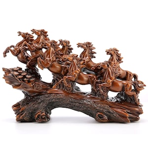 8 Horse Sculpture Resin Imitation Wood Horse Statue, for Home Decor Housewarming Gift 13x4x8inch image 1