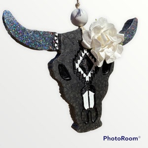 Aztec Bull Skull Freshie with Flower