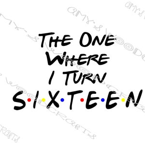 The One Where I Turn Sixteen 16 Friends digitaal bestand voor Cricut of Silhouette Instant Download