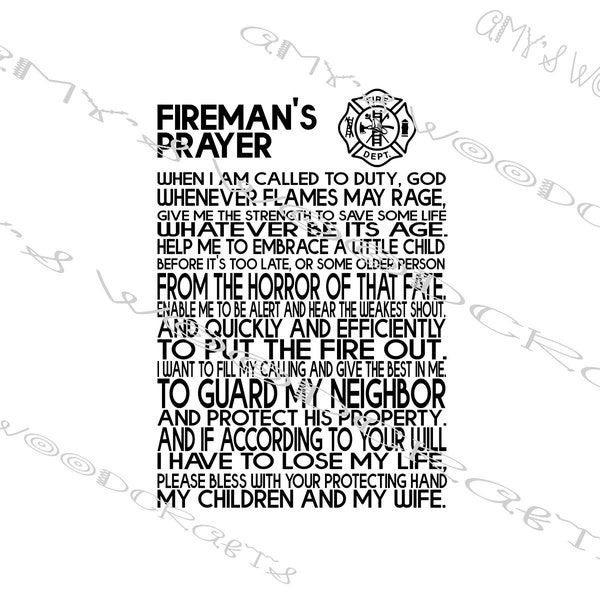 Fireman's Prayer Digital File for Cricut or Silhouette Instant Download