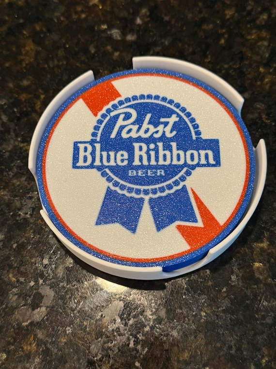 Pabst Blue Ribbon PBR Drink Coaster Set | Man Cave Decor | Party