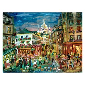 Sera a Montmartre, Parigi. Le Consulat. Caffè. Francia. Artisti di strada. Acquerello. Stampa d'archivio. Sacro Cuore.