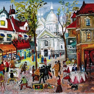Montmartre Paris Print, Miniature Watercolor Parisian Cityscape, Ludmila Bognycheva Art