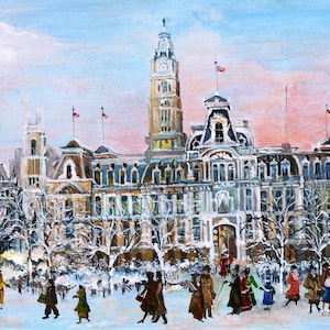 Festivity at City Hall, Philadelphia. Christmas Scene. Philadelphia Cityscape.  Museum Quality Print.