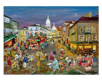 Montmartre, Paris. France. Street Artists. Watercolor. Archival Print. Sacre Coeur.