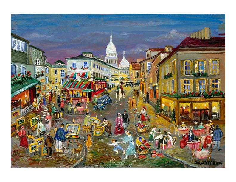 Montmartre, Paris. France. Street Artists. Watercolor. Archival