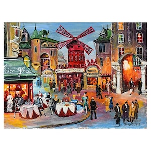 Moulin Rouge, Paris. Miniature Watercolor. Parisian Cityscape.  Artists in Paris. Museum Quality Print.