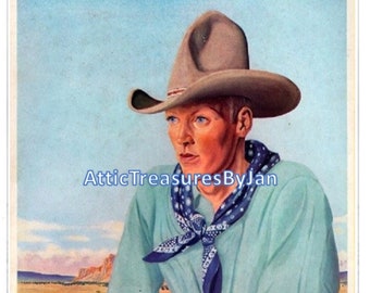 Vintage Art Print American Cowboy: Western Home Decor
