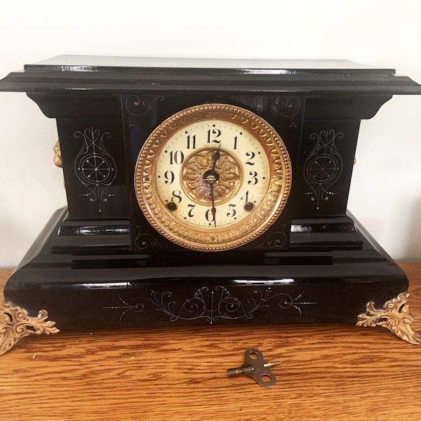 1901 Antique Seth Thomas Mantle Clock Working, Gongs on Hour and Half Hour, Vintage Clocks