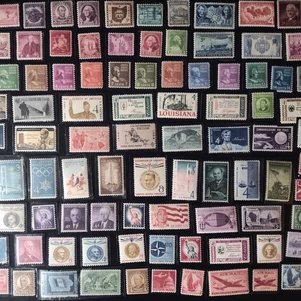 Old US Postage Stamps,  1930s-1960s,  105 Mint Unused, Full Gum, Never Hinged. FREE Shipping!