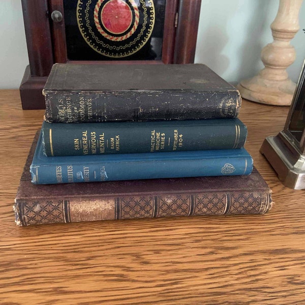 Set of 4 Vintage Medical Books 1866 - 1935 Authentic Books Table Decor Art Deco Literary Bookish Antique Bookshelf Sets