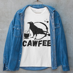 Cawfee t-shirt | Crow Art | Crow Print | Bird Lover Gifts | Bird Gifts, Crow Gifts | Bird Lover t-shirt| Cawfee Gifts, Bird Art