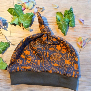 44 - 46 cm, chapéu infantil, cinza/verde/marrom, animais da floresta, meninos