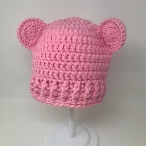 Pink Bear - Adult Beanie with Ears