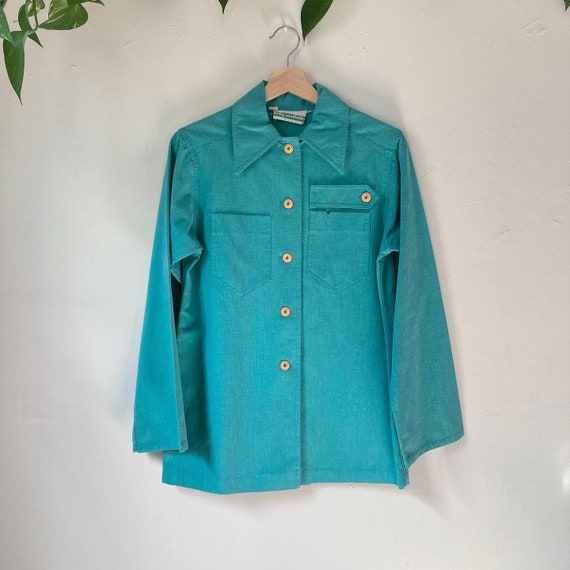 70s Aqua Button Up - image 1